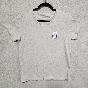 J. Crew T-Shirt Womens Gray Embroidered Size XL Owl Animal Crewneck‎